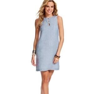 Island Company Castaway Shift Dress 100% Linen Blue Size Large
